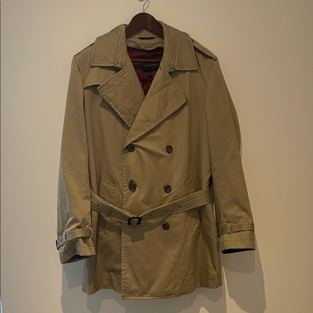 Banana Republic Men's Khaki Double-Breasted Trench Coat